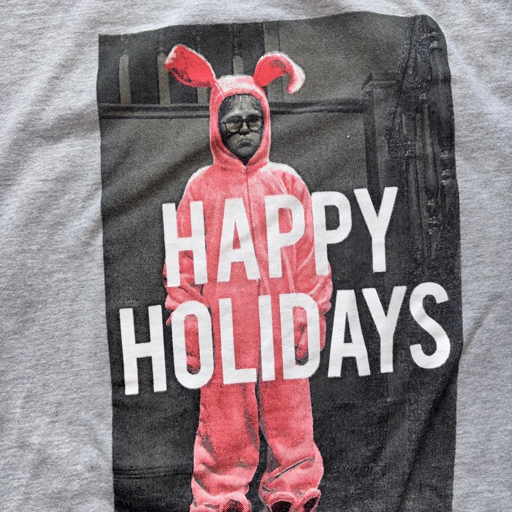 Gray Holiday Graphic Throw Blanket with Red Bunny Design